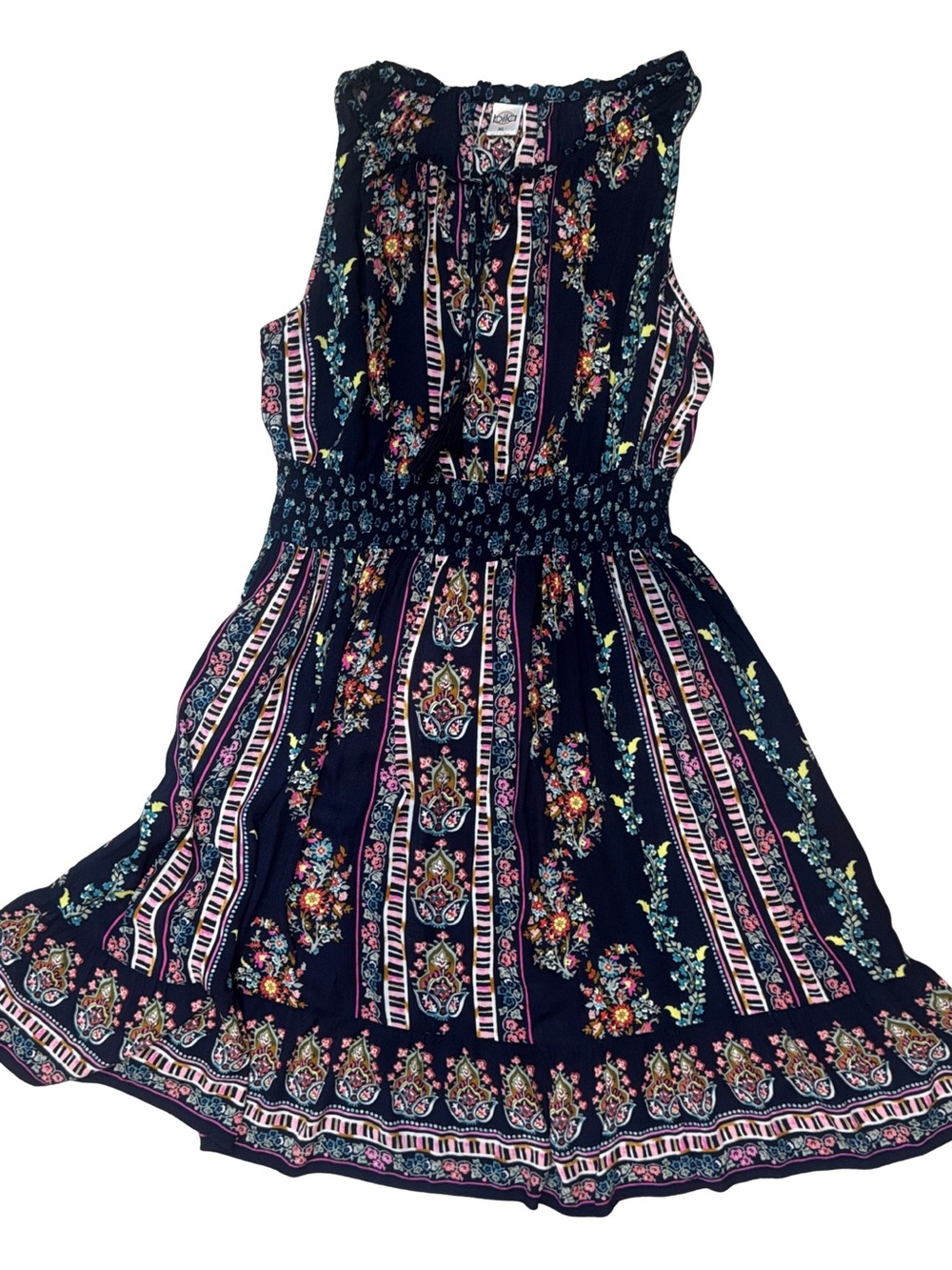 Bila Navy Floral Stripe Sundress with Pink and Green Accents - Picture 1 of 10